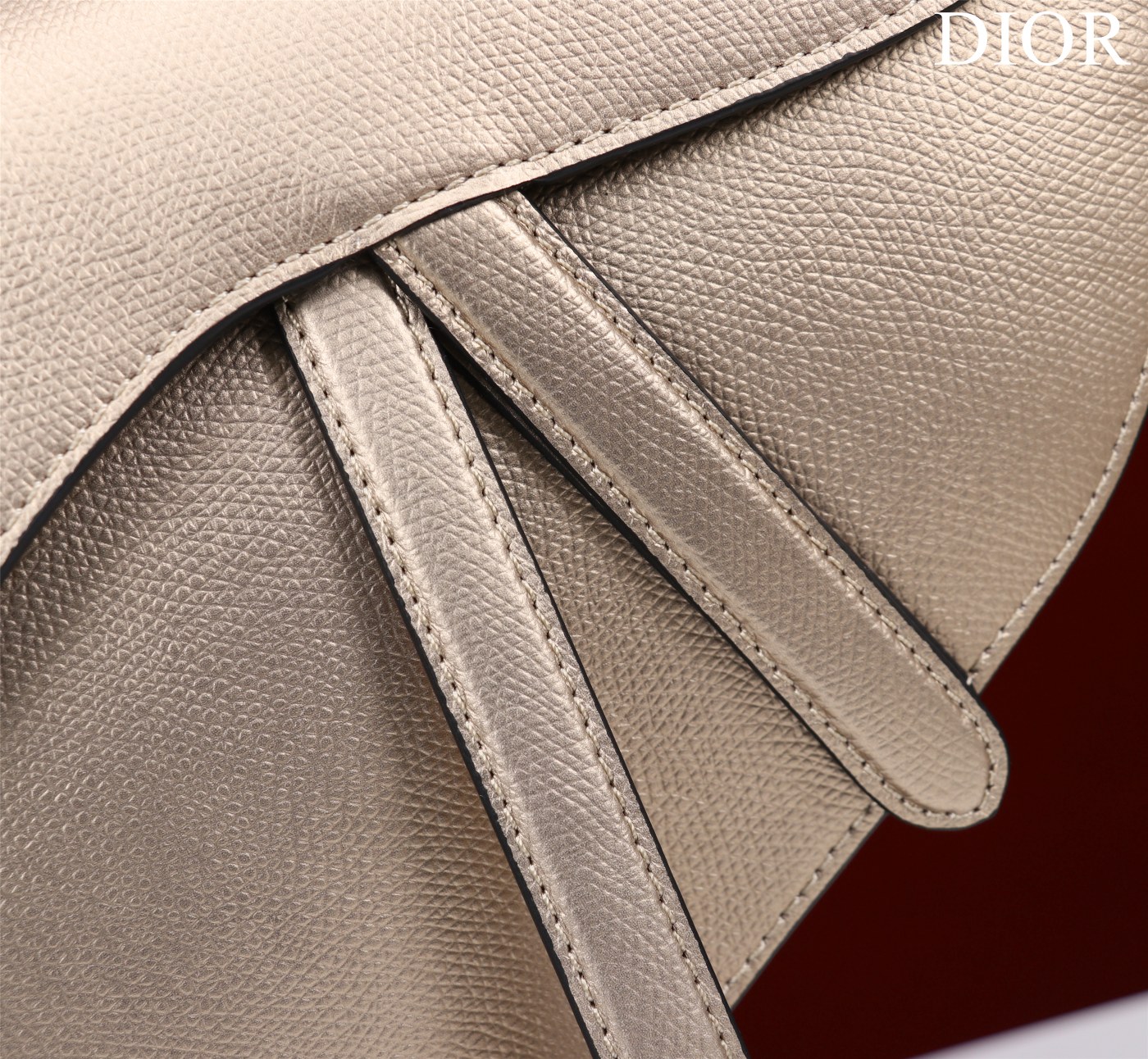 Saddle Bag with Strap Light Gold Grained Calfskin